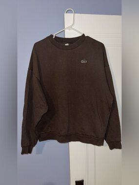 ALO Yoga Men's Crewneck Sweater in Dark Brown with Small Logo